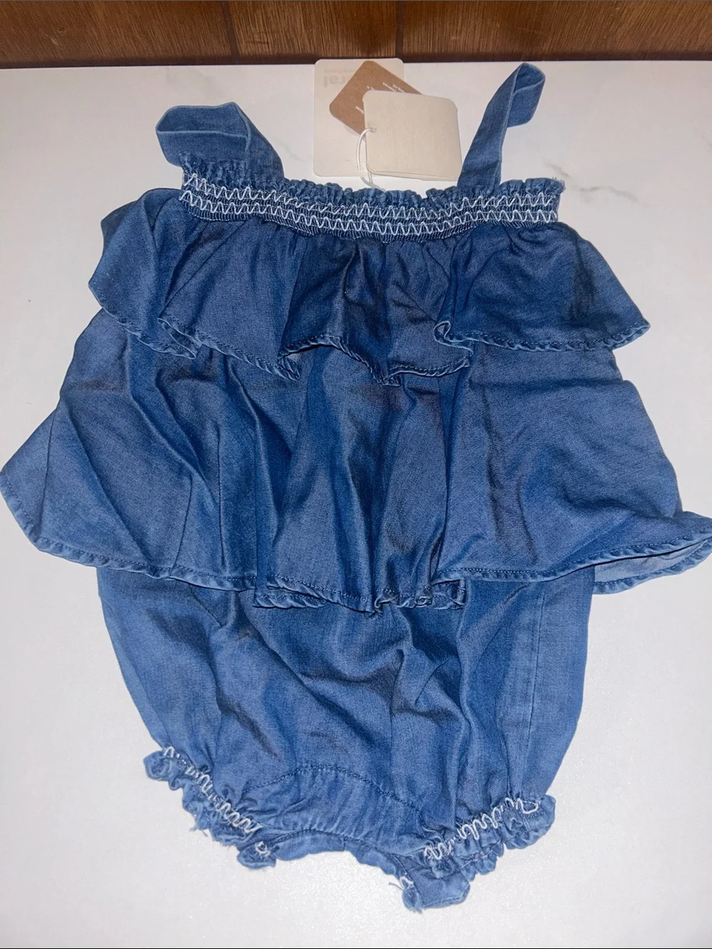 3/$25 Mayoral | Blue Chambray Ruffle Romper
